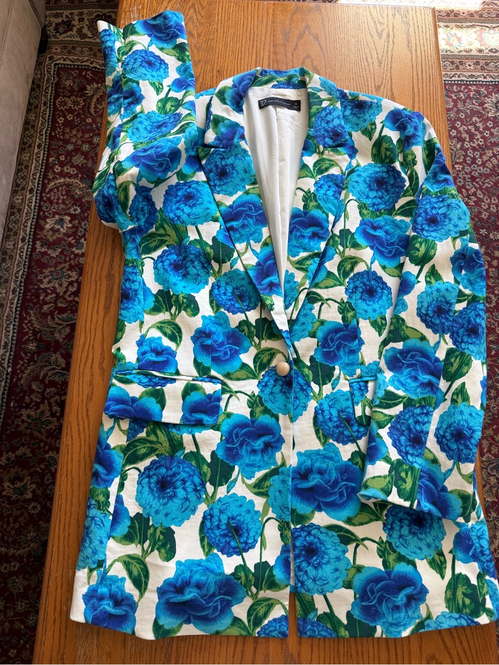 New York & Company Blue Green Floral Blazer